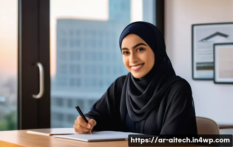 AI와 인간의 창의성 조화 - **Prompt:** A serene and focused Arab content creator, a woman in her late 20s or early 30s, is seat...